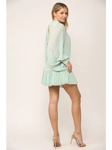 Pleated Sleeve Lace Dress - Mint