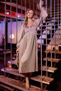Pleated Midi Dress - Champagne