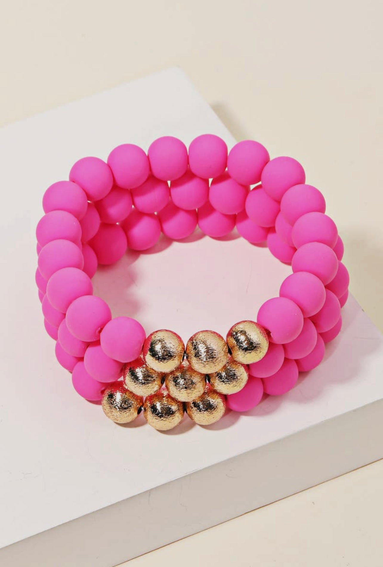 Beaded Bracelet Stack - Hot Pink