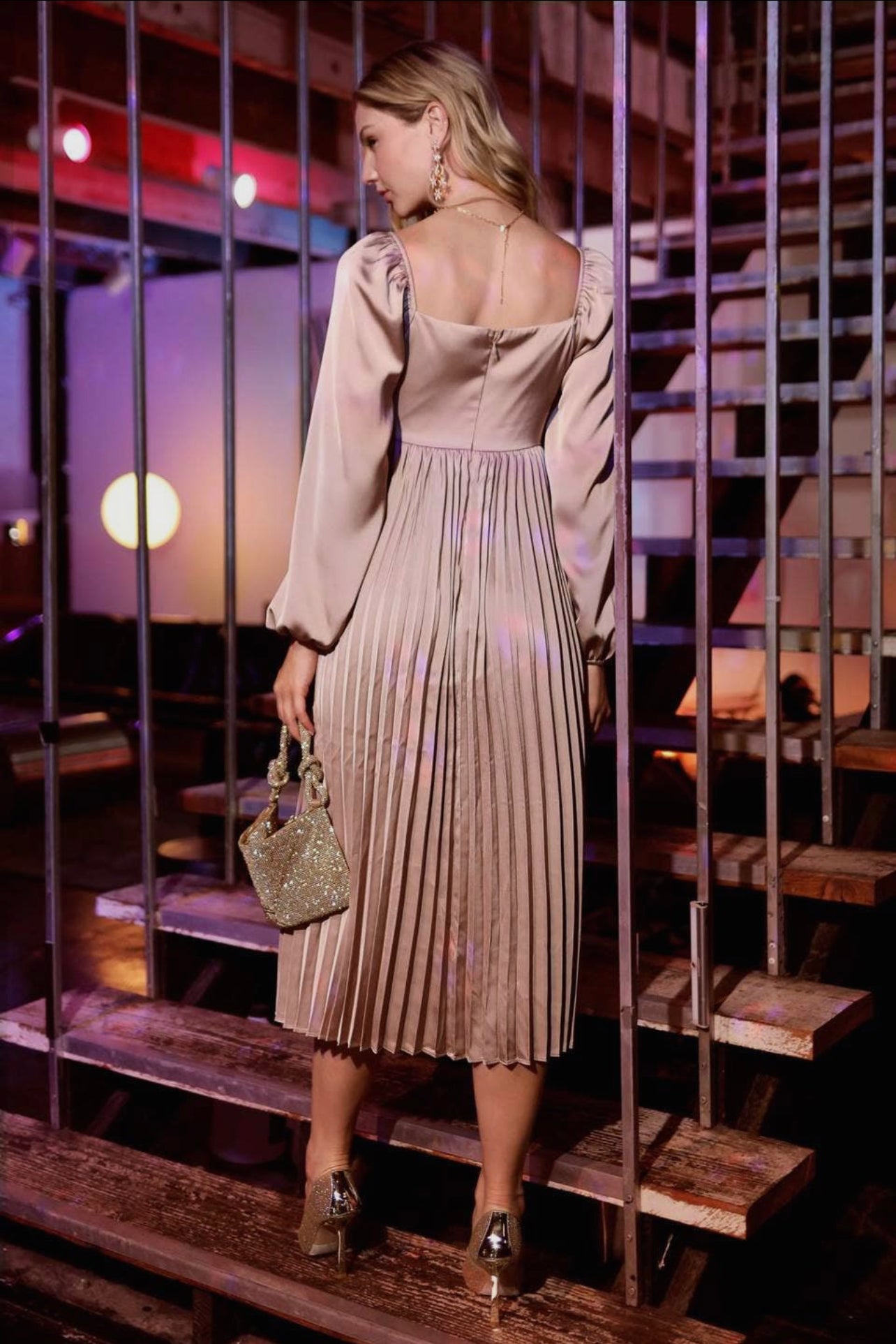 Pleated Midi Dress - Champagne