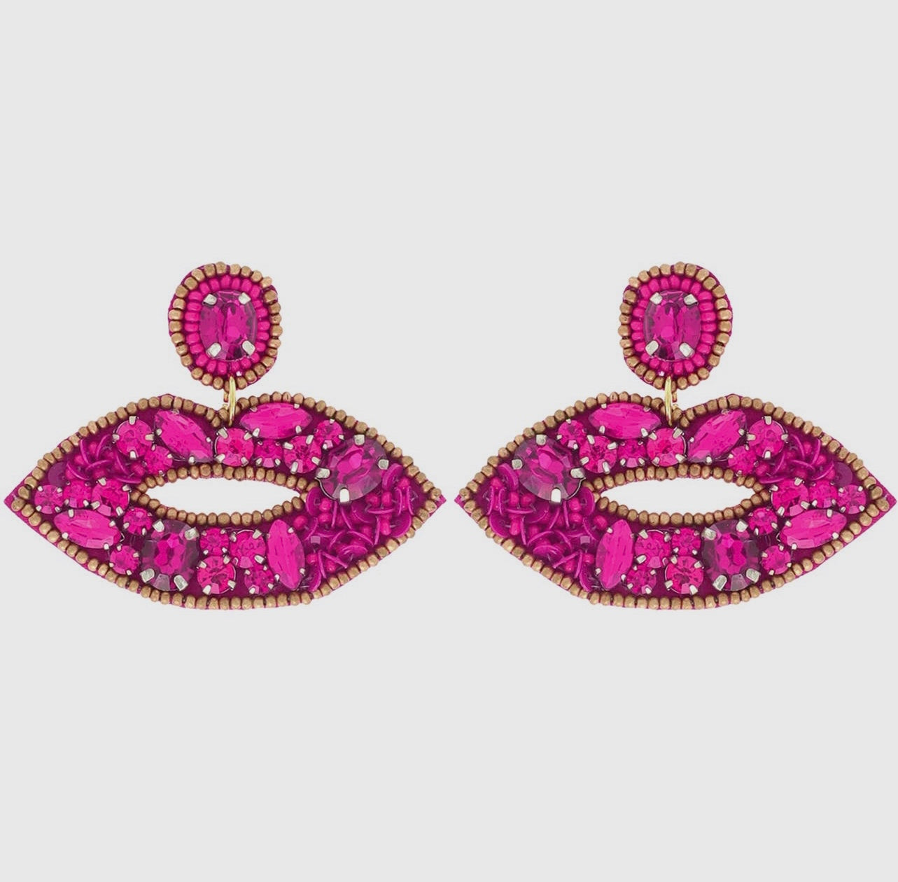 Lip Rhinestone Earrings - Pink