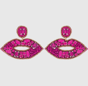 Lip Rhinestone Earrings - Pink