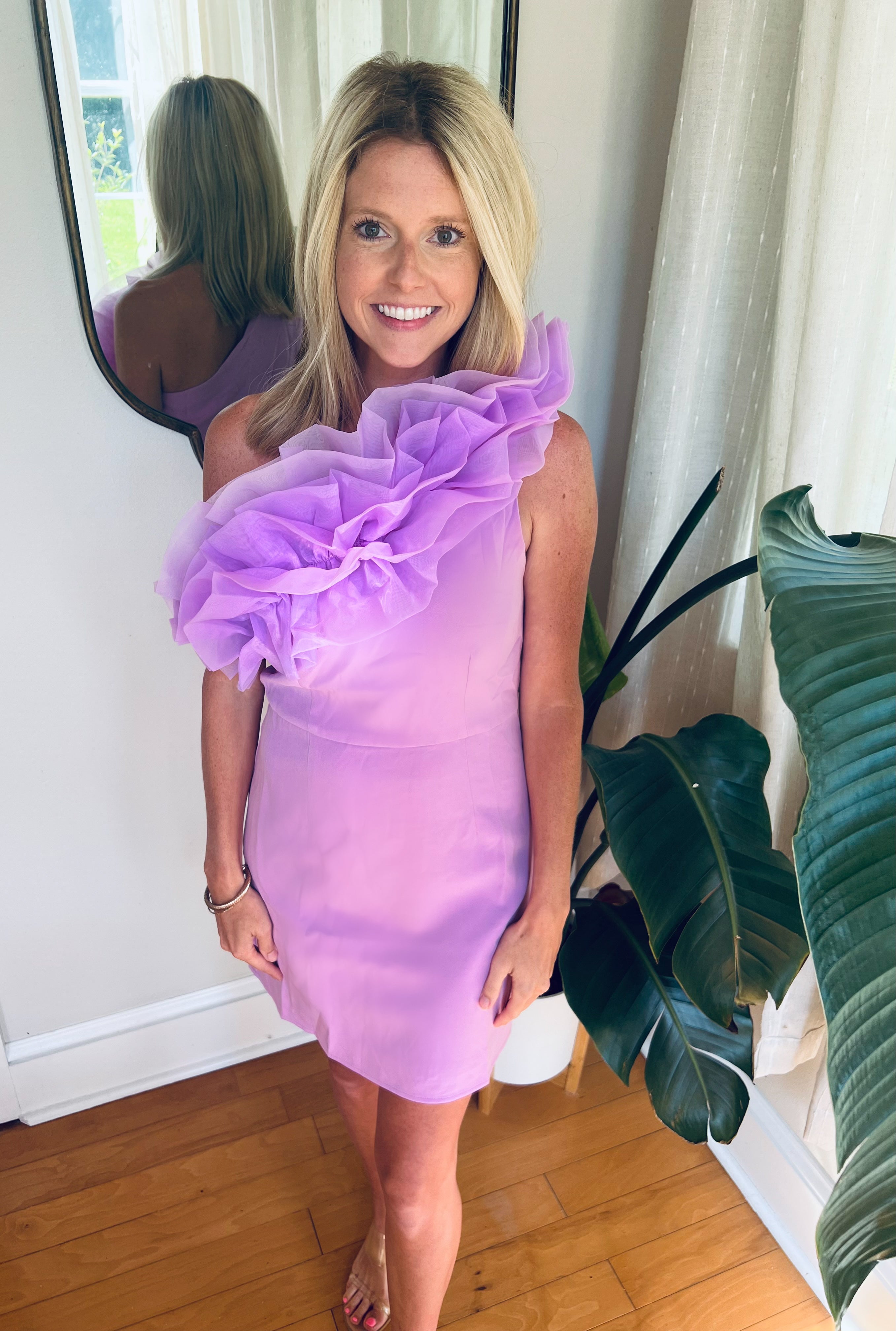 One Shoulder Ruffle Dress - Orchid