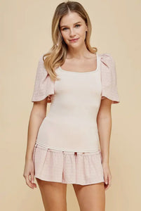 Mixed Media Top - Blush
