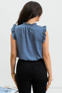 Ruffled Collared Top - Blue