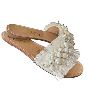 Fringe Pearl Sandals - Ivory