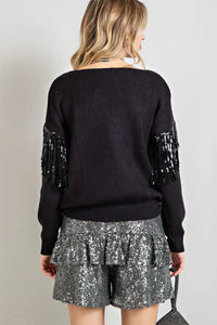 Metallic Fringe Sweater - Black