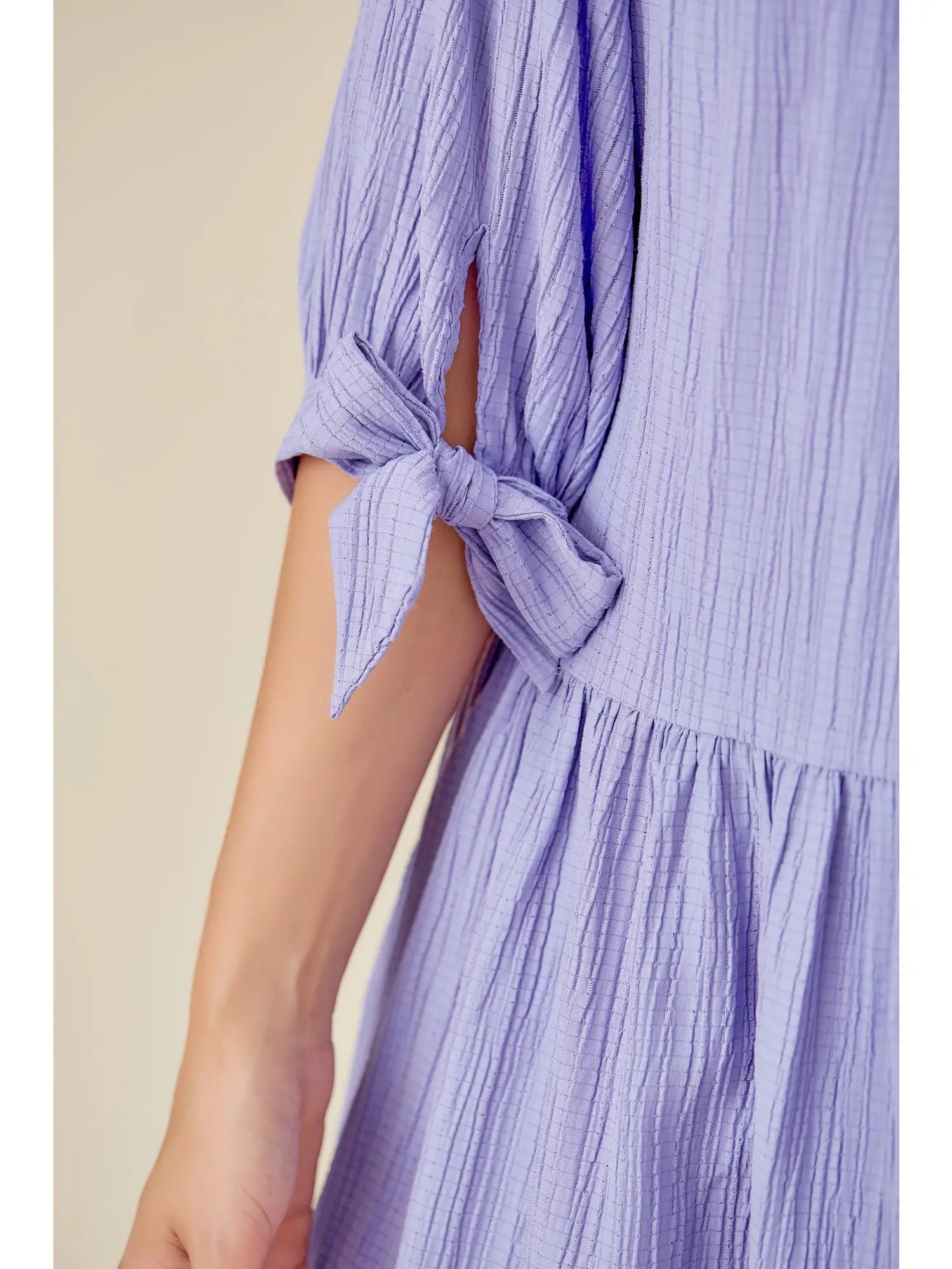 Crinkle Tie Sleeve Dress - Lavender