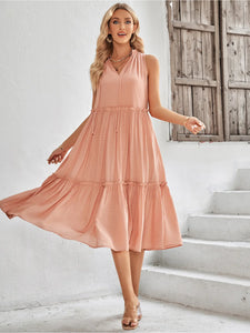 Sleeveless Ruffle Midi Dress - Apricot