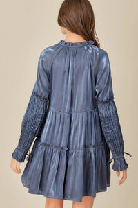 Iridescent Tiered Dress - Stone Blue