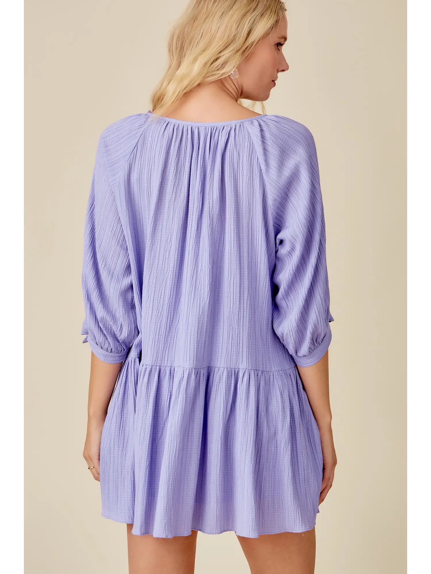 Crinkle Tie Sleeve Dress - Lavender