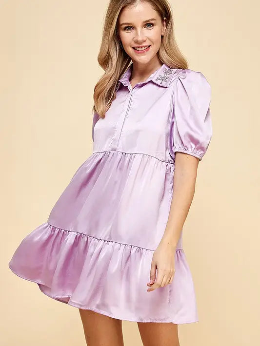 Satin Shirt Dress - Lavender