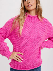 Chunky Waffle Knit Sweater - Pink