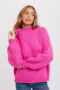 Chunky Waffle Knit Sweater - Pink