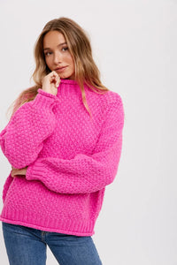 Chunky Waffle Knit Sweater - Pink