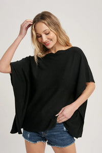 Boatneck Knit Poncho Top - Black