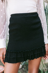 Smocked Ruffle Hem Skirt - Black