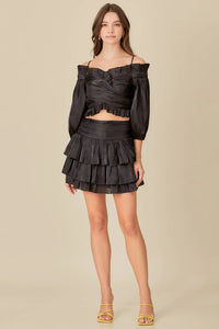 Iridescent Tiered Skirt - Black