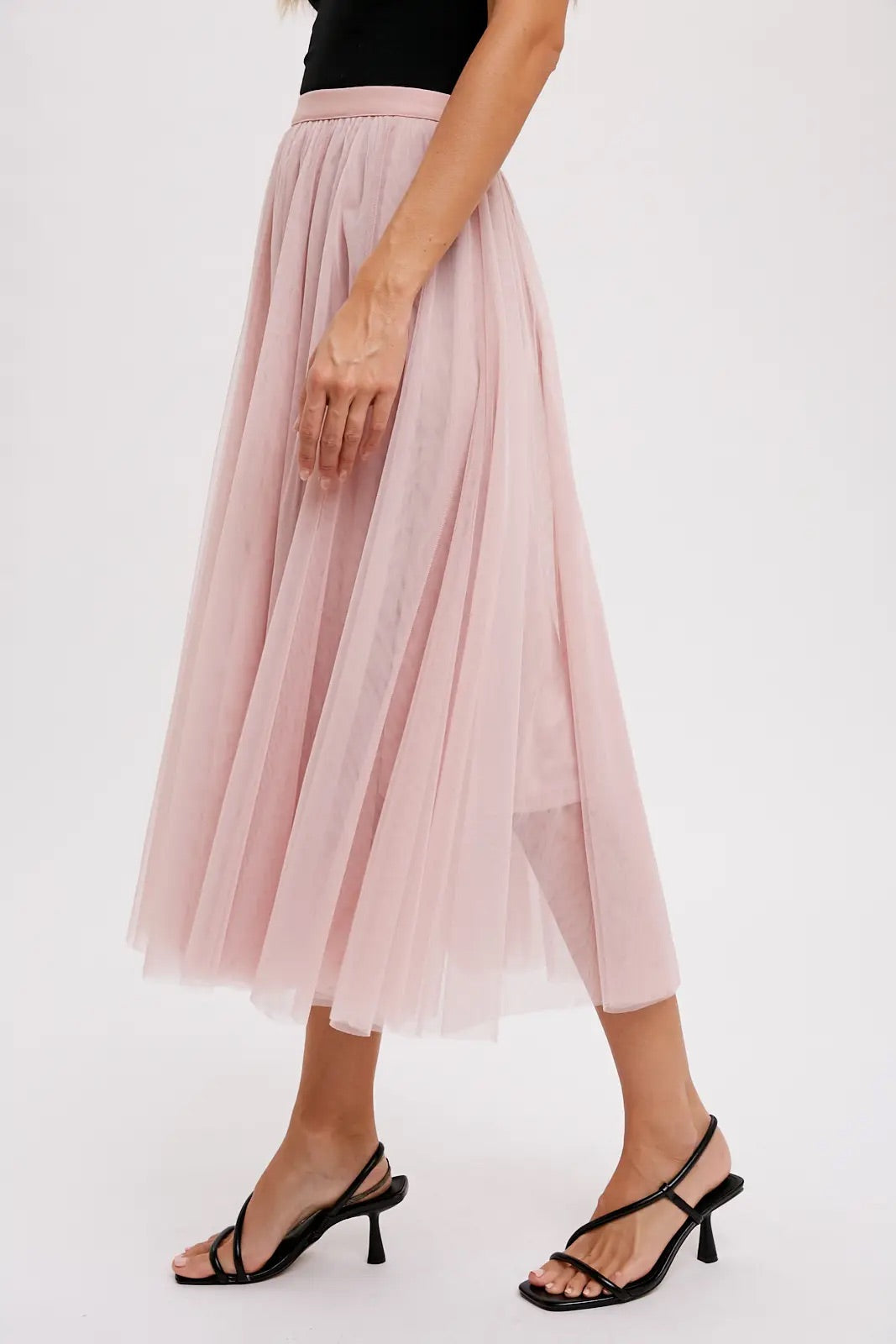 Dusty pink tulle midi skirt hotsell