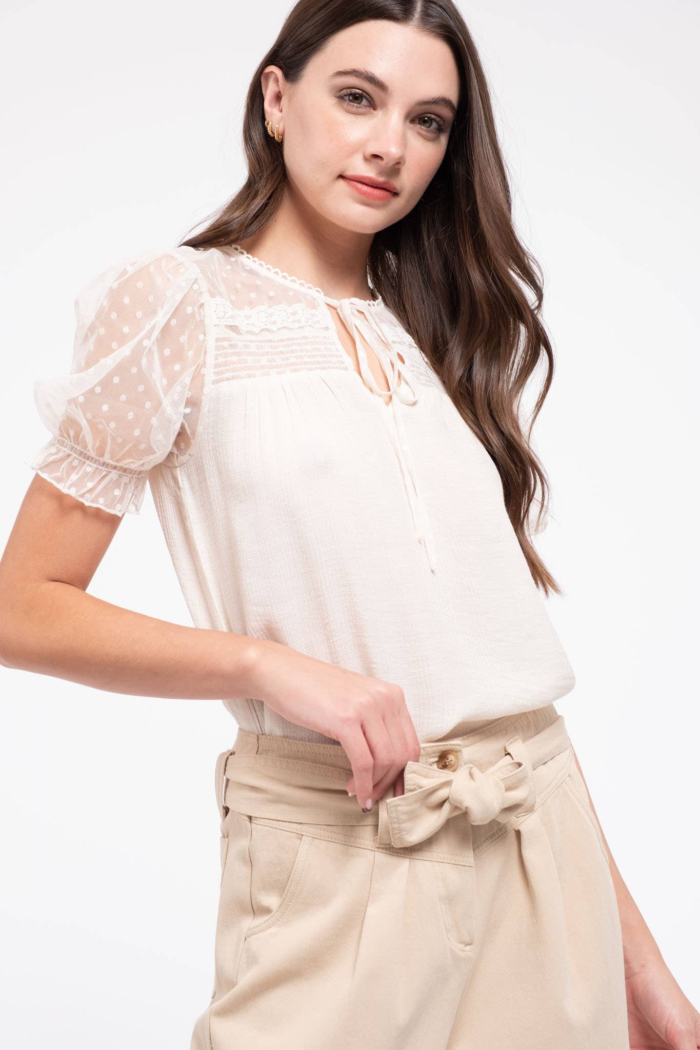 Contrast Bubble Sleeve - Ivory