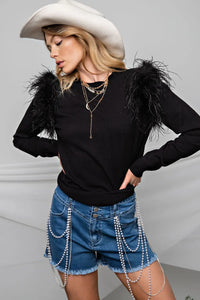 Feathered Shoulder Sweater - Black