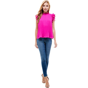 Pleated Ruffle Top - Magenta